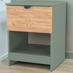 Crowndale Bora Single Drawer Single Shelf Gold Oak and Reed Green Bedside Cabinet - Wilko