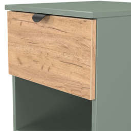 Crowndale Bora Single Drawer Single Shelf Gold Oak and Reed Green Bedside Cabinet - Wilko - thumbnail 7
