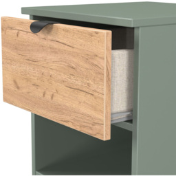 Crowndale Bora Single Drawer Single Shelf Gold Oak and Reed Green Bedside Cabinet - Wilko - thumbnail 6