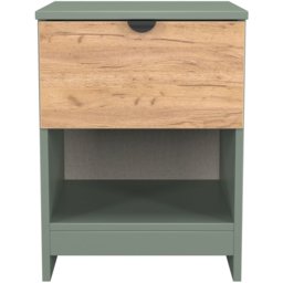Crowndale Bora Single Drawer Single Shelf Gold Oak and Reed Green Bedside Cabinet - Wilko - thumbnail 3