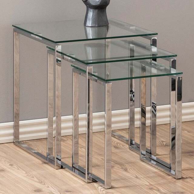 Florence Katrine Glass Top Nest of Tables Set of 3 - Silver - Furniture To Go - Wilko - image 1