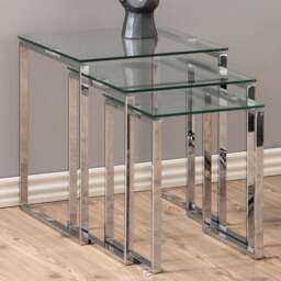 Florence Katrine Glass Top Nest of Tables Set of 3 - Silver - Furniture To Go - Wilko - thumbnail 1