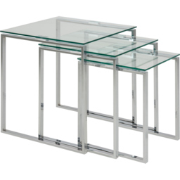 Florence Katrine Glass Top Nest of Tables Set of 3 - Silver - Furniture To Go - Wilko - thumbnail 3