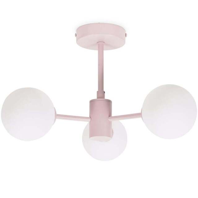 ValueLights Marlow 3 Arm Blush Pink Opaque Glass Globe LED Ceiling Light - Size: 21.5 x 40 x 40cm - Wilko - image 1
