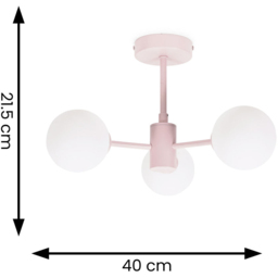 ValueLights Marlow 3 Arm Blush Pink Opaque Glass Globe LED Ceiling Light - Size: 21.5 x 40 x 40cm - Wilko - thumbnail 5