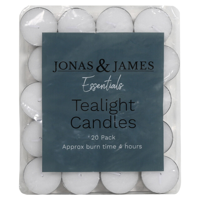Jonas & James Essentials White Tealight Candle 20 Pack - Size: 15 x 23 x 1cm - Wilko