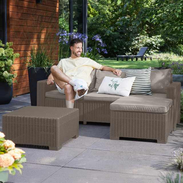 Keter California 4 Seater Cappuccino Chaise Longue Set - Brown - Wilko - image 1