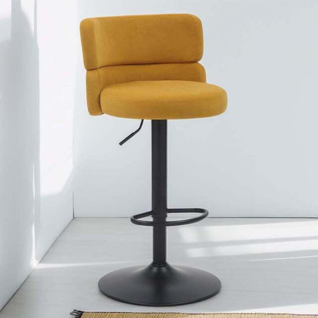 Mason Set of 2 Brushed Velvet Mustard and Black Bar Stool - Shankar - Wilko - image 1