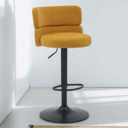 Mason Set of 2 Brushed Velvet Mustard and Black Bar Stool - Shankar - Wilko