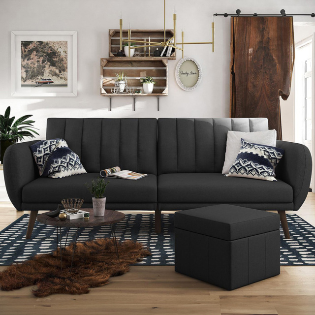 Novogratz Brittany 3 Seater Dark Grey Linen Sofa Bed with Wooden Legs - Wilko - image 1