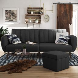 Novogratz Brittany 3 Seater Dark Grey Linen Sofa Bed with Wooden Legs - Wilko