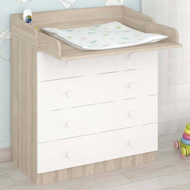 Shefa 800 4 Drawer Elm and White Kids Changing Dresser - Size: 92 x 80 x 48cm - Elm-white - Wilko - image 1