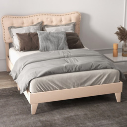 Costway King Size Pink Bed Frame with Button Tufted Headboard - Cream - Wilko - thumbnail 1