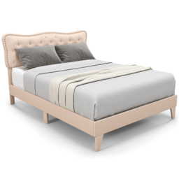 Costway King Size Pink Bed Frame with Button Tufted Headboard - Cream - Wilko - thumbnail 4