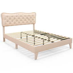 Costway King Size Pink Bed Frame with Button Tufted Headboard - Cream - Wilko - thumbnail 3