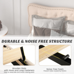 Costway King Size Pink Bed Frame with Button Tufted Headboard - Cream - Wilko - thumbnail 6