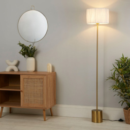Lighting Collection Castell White Raffia Floor Lamp - Size: 30 x 33 x 37cm - Gold and White - Wilko - thumbnail 3
