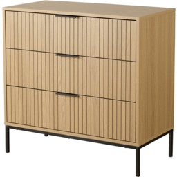 Home Source Wisbench 3 Drawer Oak and Black Wooden Wide Chest of Drawers - Brown - Wilko - thumbnail 3