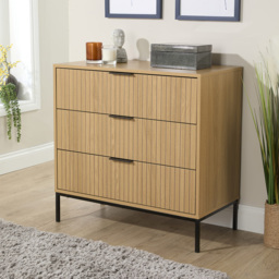 Home Source Wisbench 3 Drawer Oak and Black Wooden Wide Chest of Drawers - Brown - Wilko - thumbnail 7