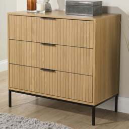 Home Source Wisbench 3 Drawer Oak and Black Wooden Wide Chest of Drawers - Brown - Wilko