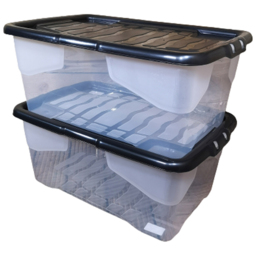 Samuel Alexander 42L Clear Storage Box with Black Lid 2 Pack - Size: 39 x 60 x 26cm - Wilko - thumbnail 1