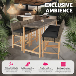 tectake 6 Seater Nature Polyrattan Garden Bar Bistro Table - Brown - Wilko - thumbnail 5