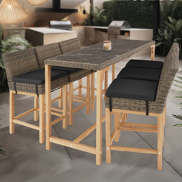 tectake 6 Seater Nature Polyrattan Garden Bar Bistro Table - Brown - Wilko - thumbnail 1