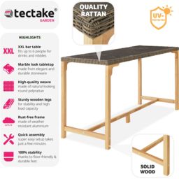tectake 6 Seater Nature Polyrattan Garden Bar Bistro Table - Brown - Wilko - thumbnail 3
