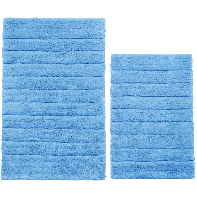 Allure Bath Fashions Cornish Blue Ribbed Bath Mat Set 2 Piece - Size: 50 x 80cm - Wilko - image 1