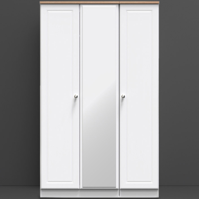 Crowndale Norfolk 3 Door White Ash and Bardolino Oak Mirror Wardrobe - Wilko - image 1