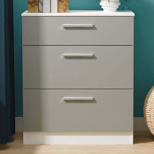 Crowndale Contrast 3 Drawer Dusk Grey and White Deep Chest of Drawers Ready Assembled - Dusk Grey & White - Wilko - image 1