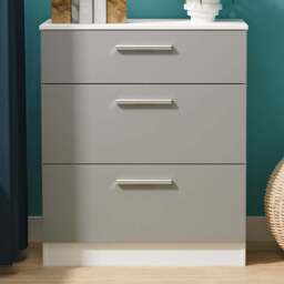 Crowndale Contrast 3 Drawer Dusk Grey and White Deep Chest of Drawers Ready Assembled - Dusk Grey & White - Wilko - thumbnail 1