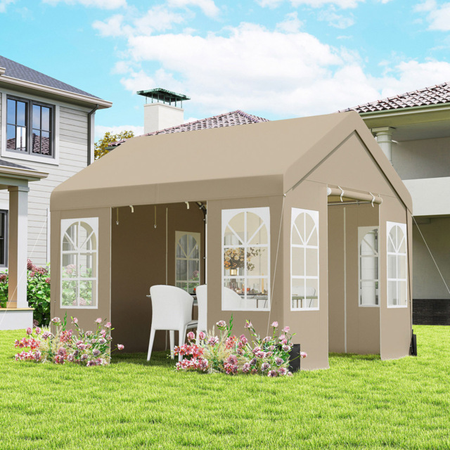 Outsunny 3 x 3m Beige Cathedral Style Gazebo with Sidewalls - Wilko - image 1