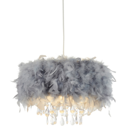 Lighting Collection Grey Feather Shade with Acrylic Drops - Size: 30 x 45 x 45cm - Wilko - thumbnail 4