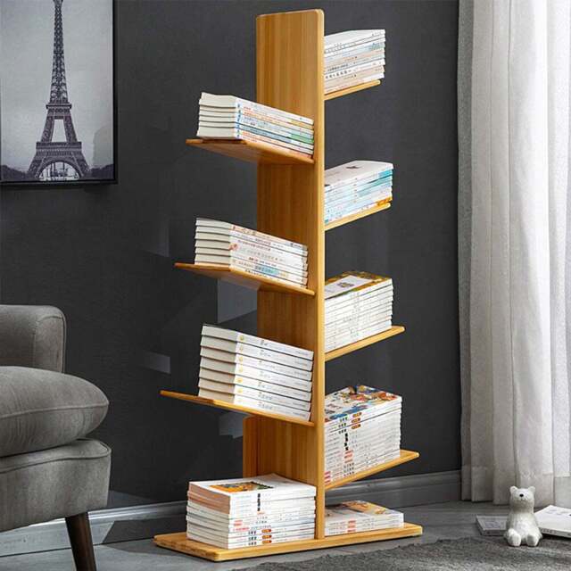 H&O Direct 7 Shelf Wooden Tree Bookshelf - Size: 120 x 60 x 27cm - Cream - Wilko - image 1