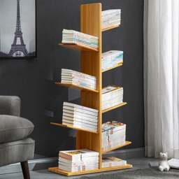 H&O Direct 7 Shelf Wooden Tree Bookshelf - Size: 120 x 60 x 27cm - Cream - Wilko