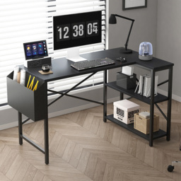 Lotus 2 Adjustable Shelve L Shaped Corner Computer Desk Distressed Black - Size: 74 x 120 x 75cm - MCC - Wilko