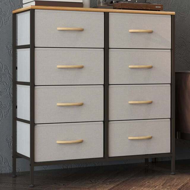 HOMCOM 8 Drawer Cream Fabric Chest of Drawers with Wooden Top - Wilko - image 1