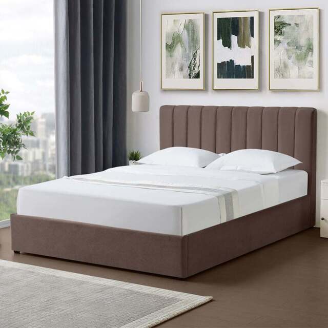Artemis Home Evelynne King Size Dark Brown Linen Upholstered Ottoman Bed - Wilko - image 1