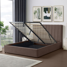 Artemis Home Evelynne King Size Dark Brown Linen Upholstered Ottoman Bed - Wilko - thumbnail 3