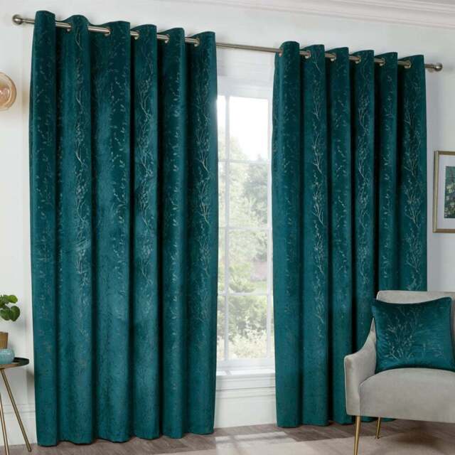 Divante Avery Teal Velvet Eyelet Curtains 229cm - Size: W 229 x D 229cm - Wilko