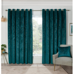 Divante Avery Teal Velvet Eyelet Curtains 229cm - Size: W 229 x D 229cm - Wilko - thumbnail 7