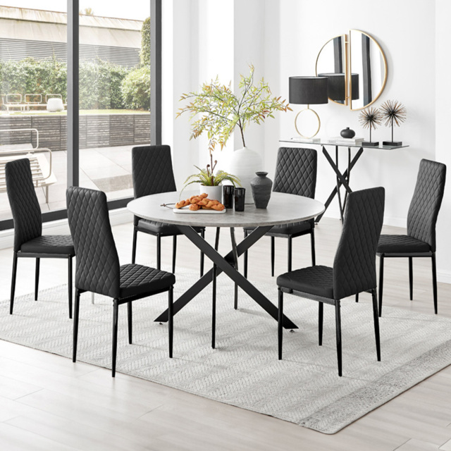 Furniturebox Arona Valera Concrete Effect 6 Seater Round Dining Set Grey and Black - Wilko - image 1
