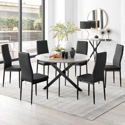 Furniturebox Arona Valera Concrete Effect 6 Seater Round Dining Set Grey and Black - Wilko - thumbnail 1