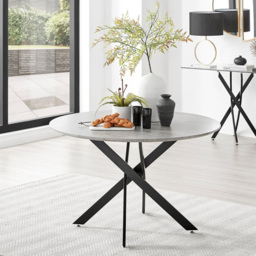 Furniturebox Arona Valera Concrete Effect 6 Seater Round Dining Set Grey and Black - Wilko - thumbnail 3
