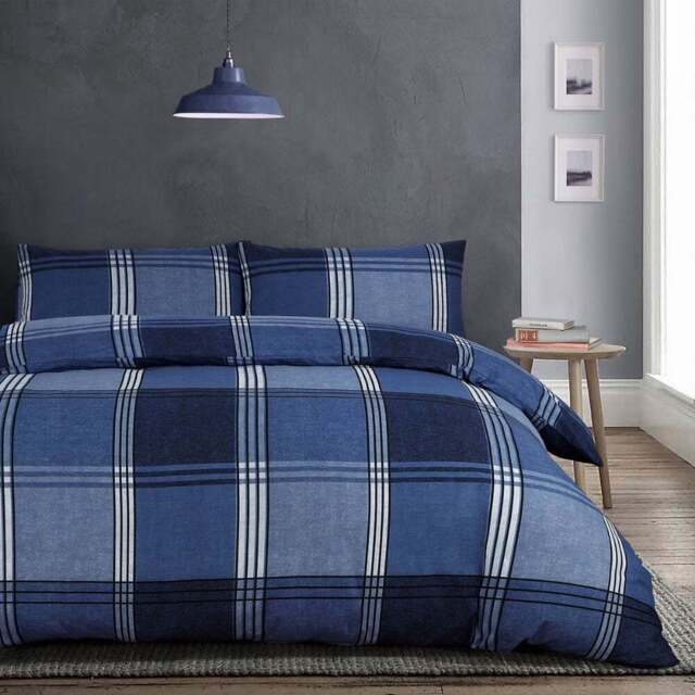Velosso Hamilton King Size Blue Check Duvet Set - Serene - Wilko - image 1
