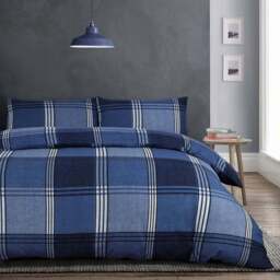 Velosso Hamilton King Size Blue Check Duvet Set - Serene - Wilko - thumbnail 1
