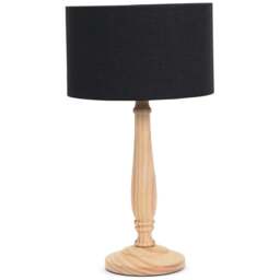 ValueLights Victoria Black Fabric Drum Shade Light Wood Traditional Stem LED Table Lamp - Size: 45.5 x 25.5 x 25.5cm - Cream - Wilko