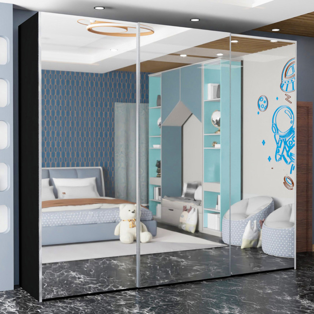 Sliding Wardrobes 4U Etna 3 Door Black Full Mirrored Wardrobe 250cm - Wilko - image 1