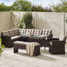 Furniturebox Sierra Rattan 9 Seater Garden Dining Set Brown - Wilko - thumbnail 1